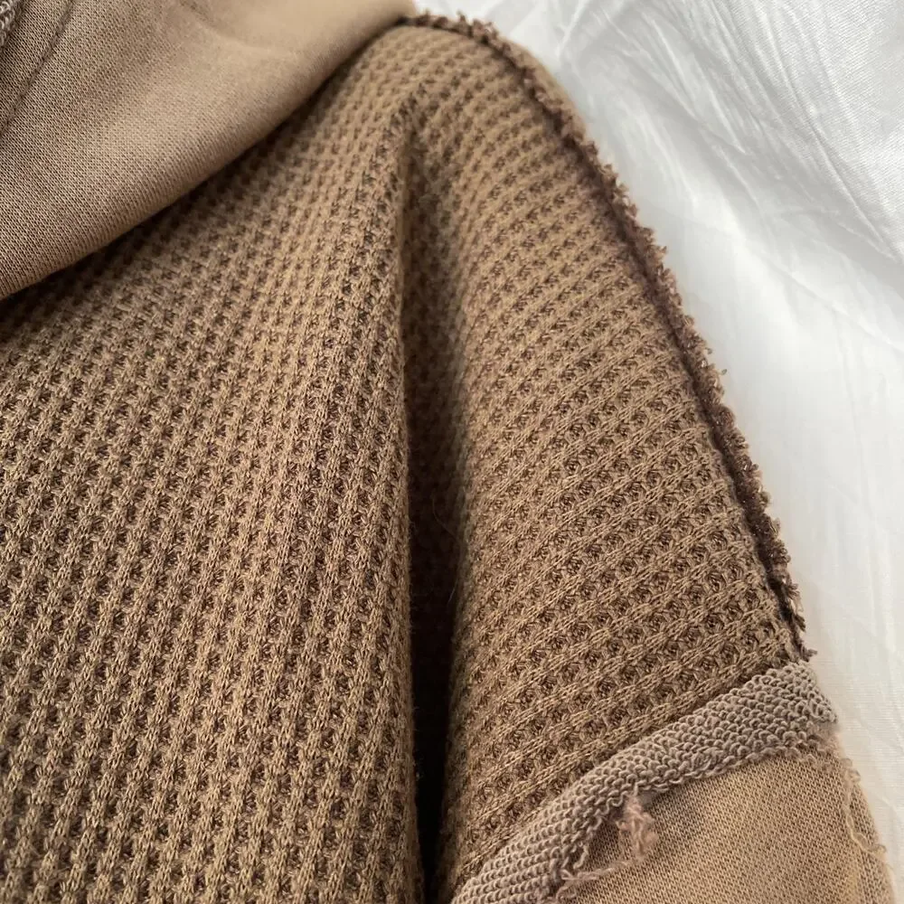 POL Boho Sweater Oversized Women’s Large Brown Raw Hem Bohemian Hood Cowl NEW - Picture 7 of 14